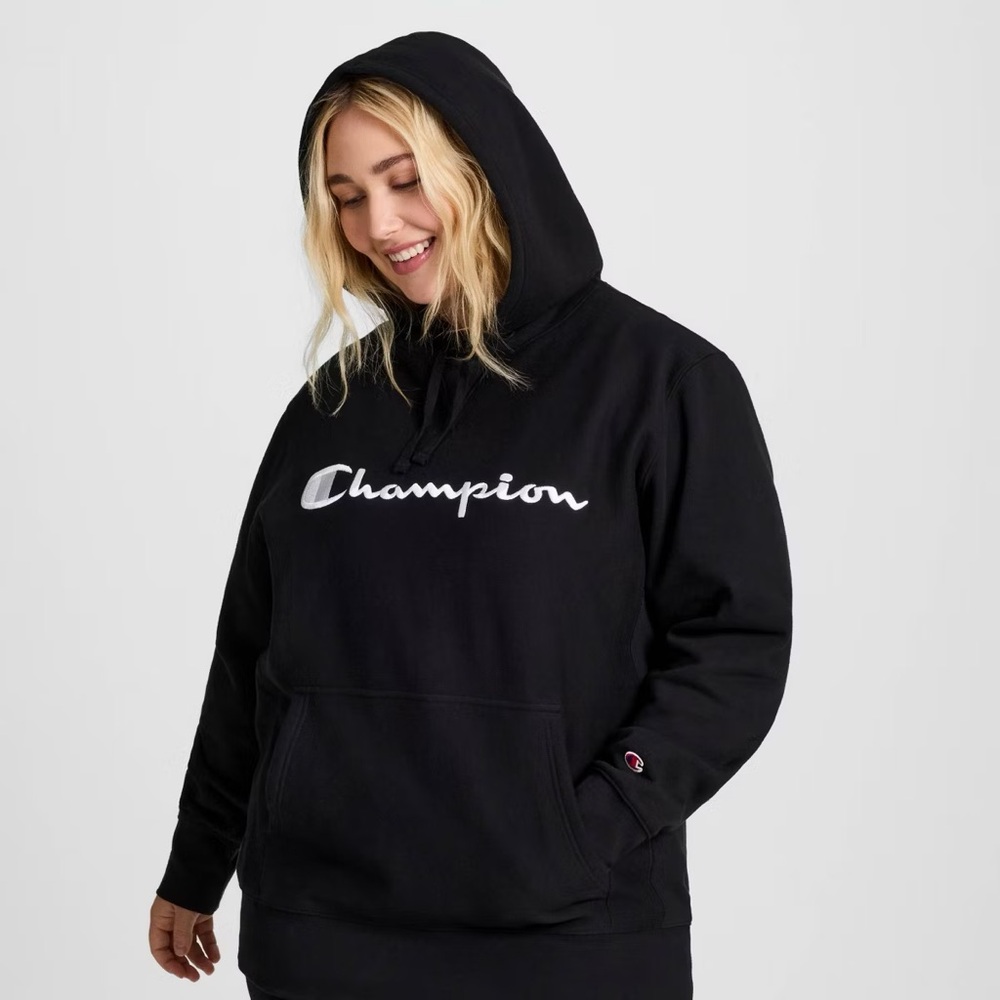 Champion Unisex Sizing Iconic Embroidered Hoodie Black XL
